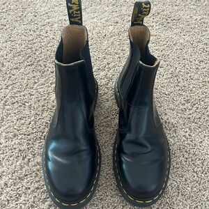 Dr. Martens Black Leather Chukka Boots with Yellow Stitching